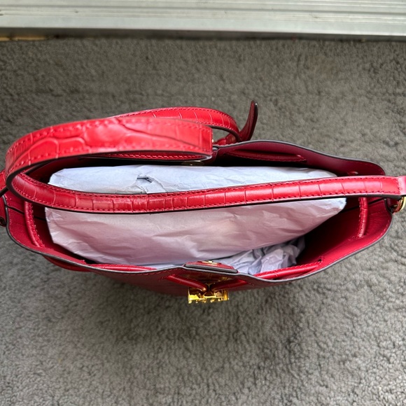 Lauren Ralph Lauren Andie Embossed Drawstring Bag - Red (Never Used) - Picture 3 of 5